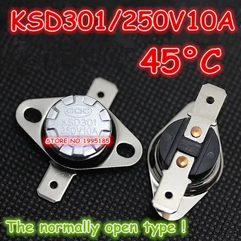 10Pcs/Lot KSD301 250V10A 45 Graus Celsius 45 C Normal Aberta ( N O ) Temperatura Controlada Interruptor do Termostato