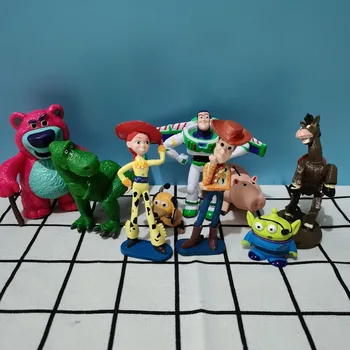 10pcs/set Toy Story Anime Figura do Xerife Woody, Buzz Lightyear, Jessie Hamm Rex o Cão de PVC Boneca de Brinquedos Para as Crianças Rapazes Presentes de Natal
