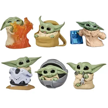 6Pcs/set de Star Wars Bebê Yoda Figura de Ação Brinquedos Bonito A Criança Yoda em Aircarft com Mando do Colar Figuras de Ação Presentes Crianças