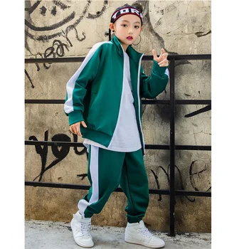 Nova garota do hip hop street dance traje de jaqueta calças conjunto de crianças de desporto de usar roupas 100-170cm de altura