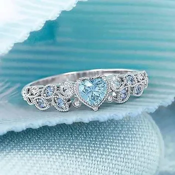 Total CZ Folhas de Anéis para as Mulheres de Casamento Noivado Anel de Dedo de Oca Pedra Azul Coração de Amor Anéis de Cristal do Anel Acessórios de Noiva