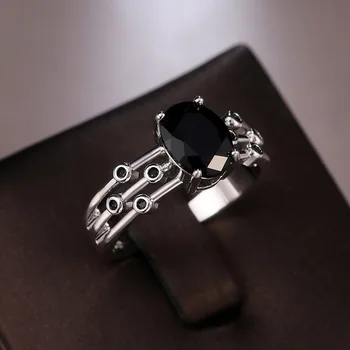 Moda Preto Oval Anéis Para as Mulheres de Cristal Cor de Prata Dedo Acessórios Femininos de Casamento Noivado Jóias por Atacado KCR044