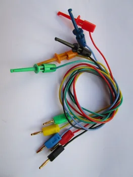 2 conjuntos (10 clipes)Banhado a Ouro de 2mm de Plug Banana ao Pequeno Tamanho de Sondas de Teste Clip Gancho Levar a Cabo 5 Cores 50cm