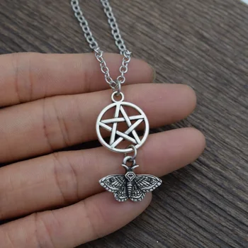 Celta Gótico Pentagrama wicca Pentagrama Pingente de Colar de mortos cabeça crânio borboleta jóias