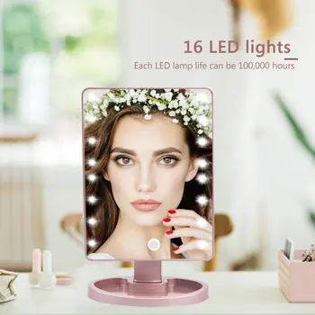 LED Espelho de Maquiagem Iluminado Cosméticos Tabela Espelho Com Luz para Fazer Backup de Luz Ajustável De 16 a Tela de Toque Escova para Cílios