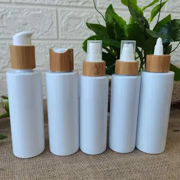 A impressão Recarregáveis Portáteis Garrafas Vazias fosco/branco/limpar garrafas de plástico de bambu cap disco pulverizador de bomba de loção frasco de 50ml 1oz
