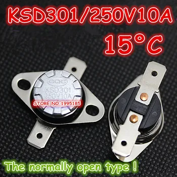 10Pcs/Lot KSD301 250V10A 15 Graus Celsius 15 C Normal Aberta ( N O ) Temperatura Controlada Interruptor do Termostato