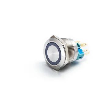 YHJ série de 6 pinos 22mm impermeável anel iluminado 1NO1NC anti-vandalismo de metal, interruptor de botão de pressão