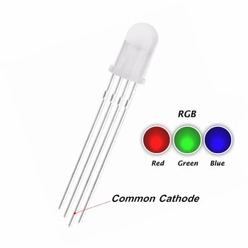 50PCS 5MM RGB Difundida LED 20mA Tricolor Vermelho, Verde, Azul, Catodo Comum 4PIMS Lâmpada de Ângulo Amplo de Contas de Luz